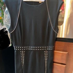 Michael Kors NWT black ponte dress with silver zipper and studs size large